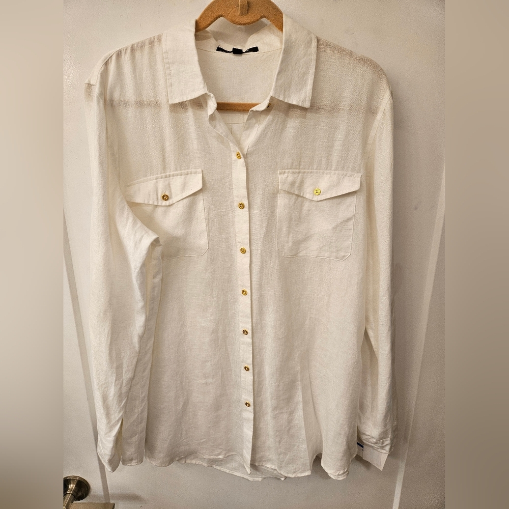 NWT - Linen Ellen Tracy White Button Down Shirt - Size XL